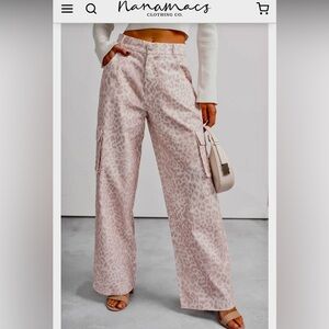 NanaMacs Blush Leopard Wide-Leg Cargo Pants